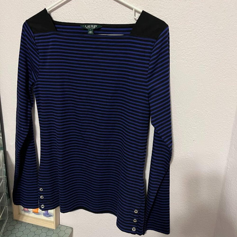 LAUREN Ralph Lauren : large striped long sleeve square neck top